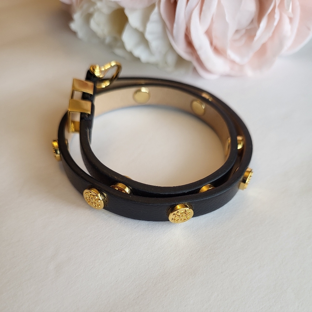 Rustic Cuff Black Leather Double Wrap Bracelet St… - image 3